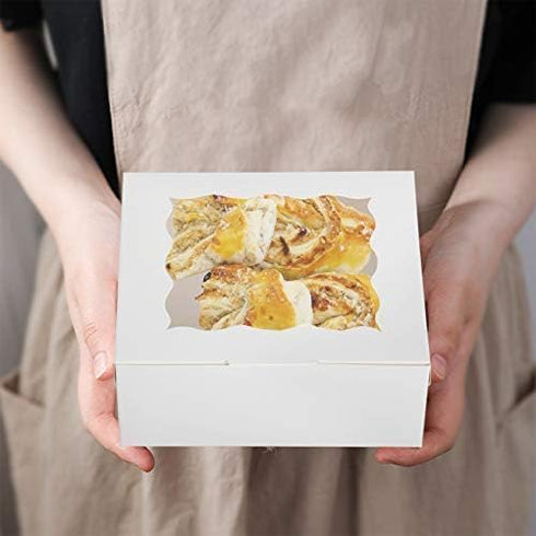 60 Pcs Bakery Boxes with Window, 6 x 6 x 3 Inches, White Cookie Boxes for Baked Goods