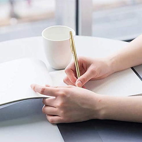 Unibene 12 Pack Slim Gold Ballpoint Pens, Black Ink 1 mm, Nice Gift for Business Office Students Teachers Wedding