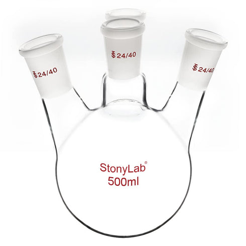stonylab 4 Neck Round Bottom Flask RBF, Heavy Wall Borosilicate Glass, 500 ml, 24/40 Standard Taper Joint