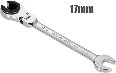 Ratcheting Wrench Open Flex-Head, Double Opening Ratchet Combination Hand Tool, Flare Nut Wrench Silver 17mm