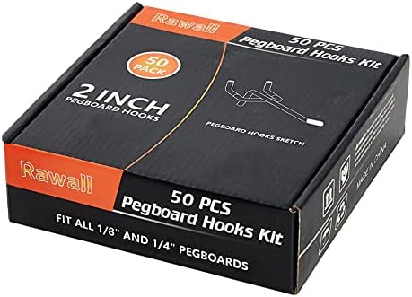 50-pack Pegboard Hooks, 2 Inch L Shape Galvanized Metal, Rubber Tipped, Suitable for 1/4 and 1/8 Pegboard, Silver