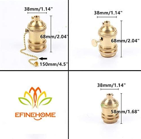 EFINEHOME 2 Pack E26/ E27 Lamp or Fixture Replacement, Solid Brass Industrial Light Socket Vintage Edison Pendant Lamp