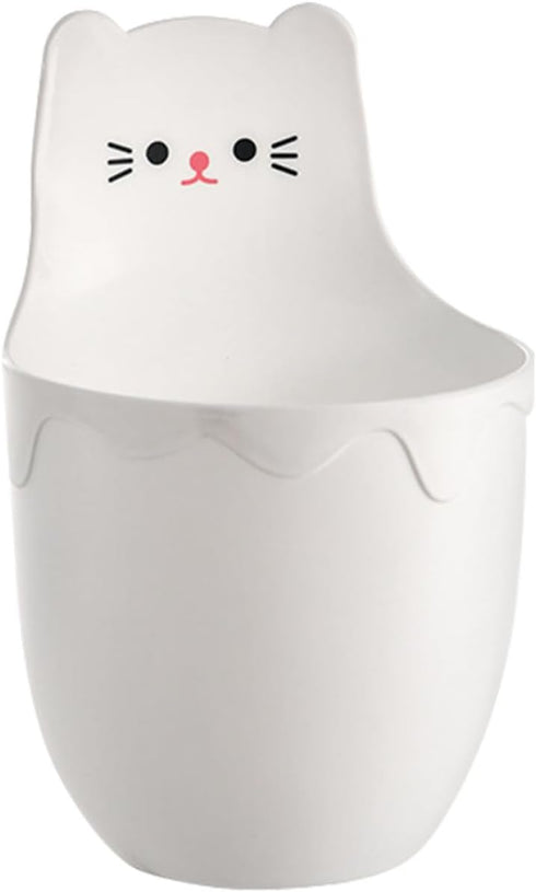 Wall-mounted Pen Holder and Pencil Storage Organizer, White Cartoon Cat Design, Nail-free