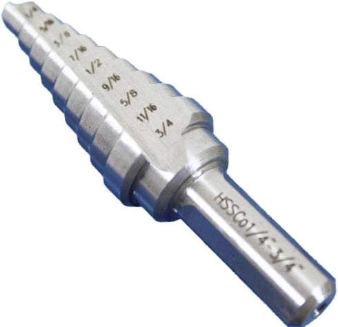 TEMO M35 Cobalt Double Flute Step Drill, 9 Size, 1/4 Inch To 3/4 Inch, 3/8 Inch Shank