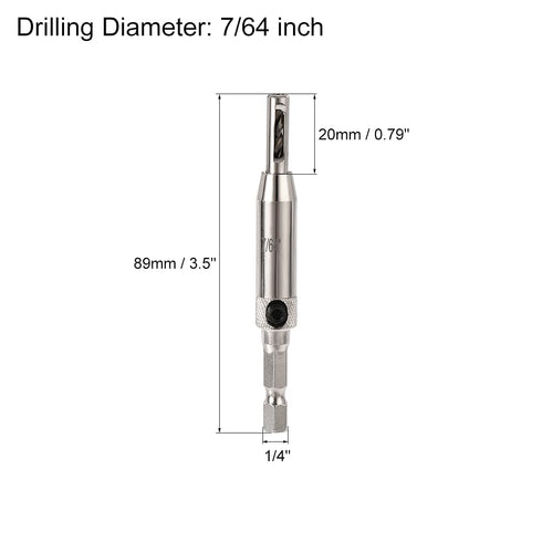 uxcell Self Centering Hinge Tapper Core Drill Bit, 7/64 Diameter for Woodworking, Silver