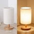 Senmubery Round Bedside Table Lamp Nightstand Lamp with Fabric Shade and Solid Wood for Bedroom, Living Room Modern