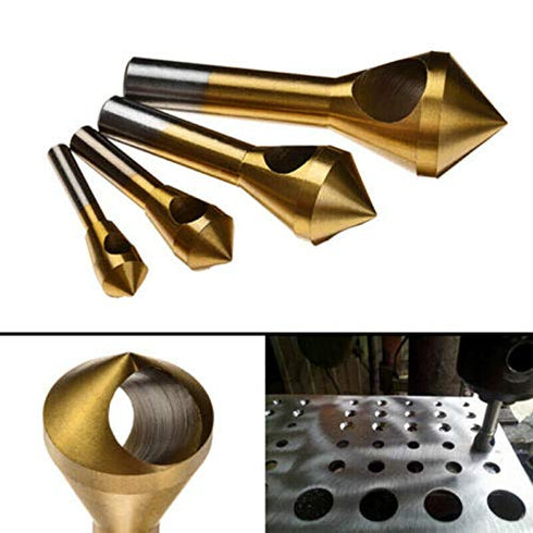 TJP 4pcs Chamfer Countersink Deburring Drill Bit, Crosshole Cutting Metal Wood Tools