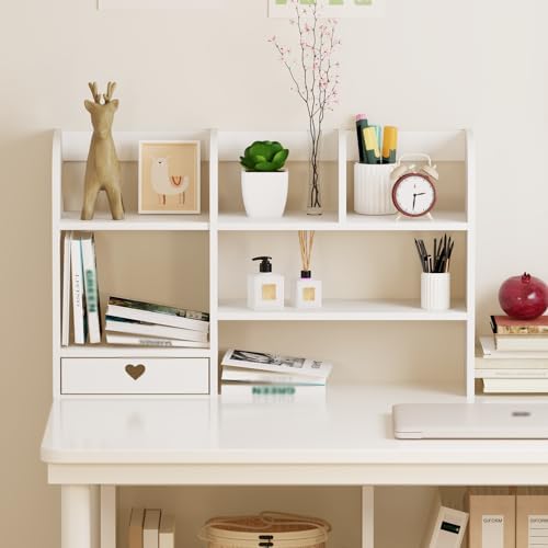 Cute Bookshelf for Desk - Kawaii Desk Organizer with Drawer, Office Desk Organizers and Accessories Storage, Home Decor