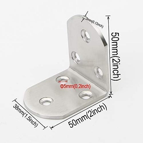 Stainless Steel 90 Degree Right Angle L Brackets, Fastener Corner Braces with Screws, 50mm x 50mm / 2 inch x 2 inch, Pack of 4