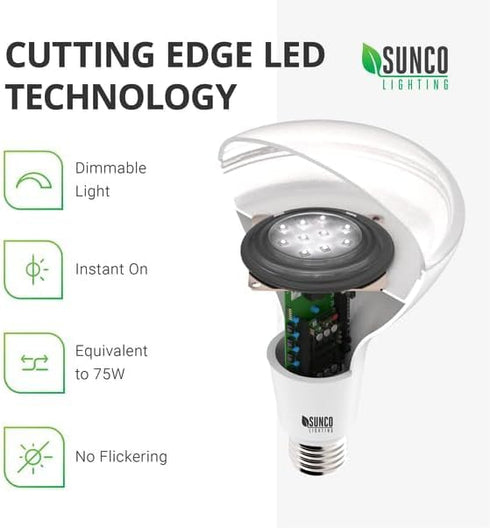 Sunco Lighting 4 Pack BR20 LED Bulbs, Indoor Flood Light, Dimmable, 2700K Soft White, E26 Base