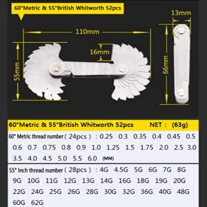 Thread Pitch Gauges Measure Tool Set, Stainless Steel Metric & Imperial Screw Gauge for Industrial Measurement