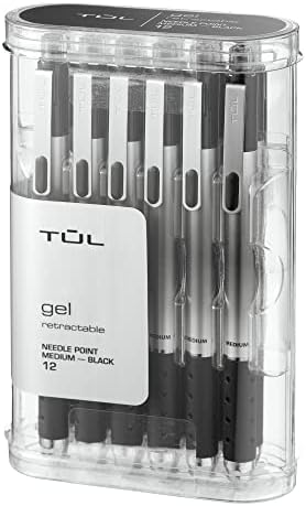 TUL GL1 Retractable Gel Pen, Needle Point, 0.7 mm, Gray Barrel, Black Ink, Pack of 12