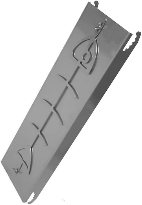 Stainless steel flame salmon holder for fire bowls and kettle barbecues, offering adjustable tilt angles and dishwasher