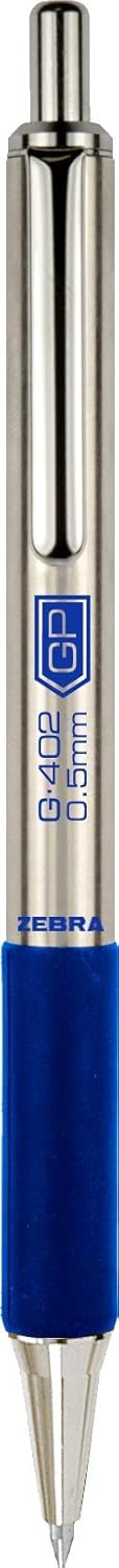 Zebra Pen G-402 Retractable Gel Pen, Stainless Steel Barrel, Fine Point, 0.5mm, Blue Ink, 2-Pack by Zebra