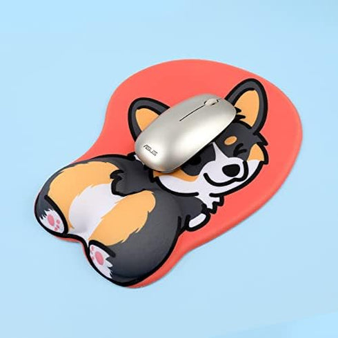Ergonomic Mouse Pad with Gel Wrist Support, 3D Funny Butt Anime Wrist Rest for Home & Office - Cute Dog