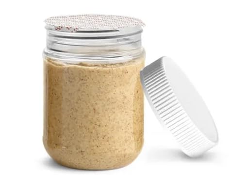 12 oz Plastic Jars, Clear PET Peanut Butter Jars w/White Ribbed Induction