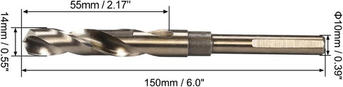 uxcell Reduced Shank Twist Drill Bits, 14mm High Speed Steel with 10mm Shank for Metal and Plastic