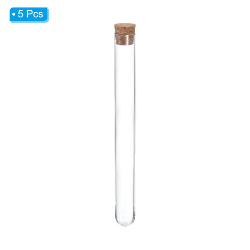 PATIKIL 15ml Plastic Test Tubes with Cork Stoppers, 5Pcs for Scientific Party Decoration, Clear