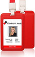 Vertical ID Card Badge Holder with Detachable Lanyard, Heavy Duty Hard Plastic Name Tag Holder (Red)