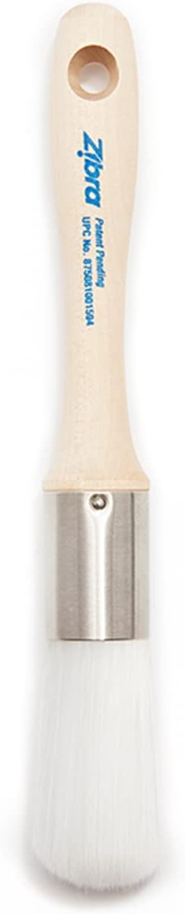 Zibra Round Paint Brush for Curved Surfaces and Ornate Details, 1 in, Pro Grade, White