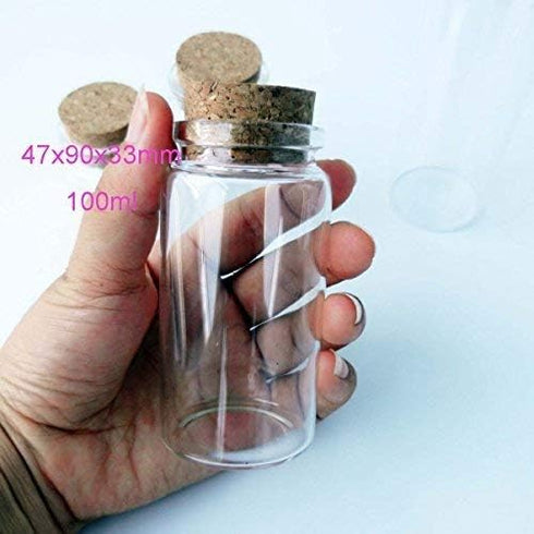 2pcs Empty Clear Glass Bottles, Vials with Cork Stopper, 47mm Bottle Diameter (47x90x33mm 100ml)
