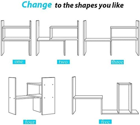 Expandable Wood Desktop Bookshelf - Adjustable Office Storage Rack, Display Shelf for Supplies