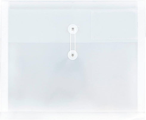 JAM PAPER Plastic Envelopes with Button & String Tie Closure & 2 Dividers, Clear, 12/Pack
