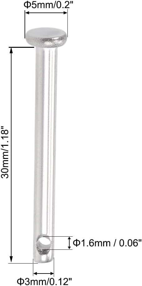 uxcell 20Pcs Single Hole Clevis Pins - 3mm x 30mm Flat Head 304 Stainless Steel Link Hinge Pin
