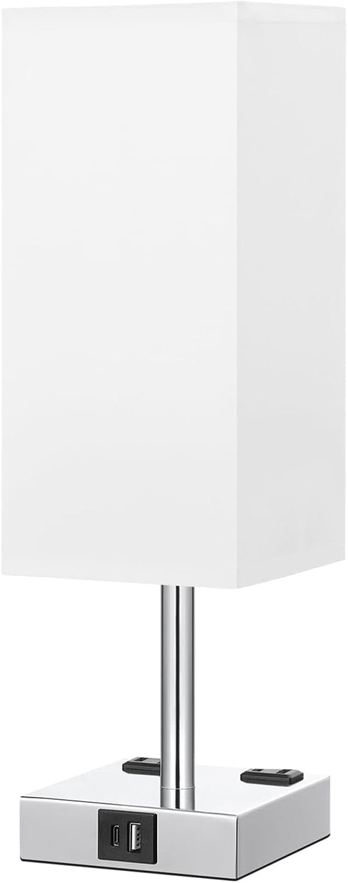 3-Way Dimmable E26 Bulb Touch Bedside Table Lamp for Nightstand - Night Lamp with USB A + Type C Charging Ports and Two