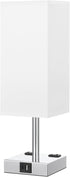 3-Way Dimmable E26 Bulb Touch Bedside Table Lamp for Nightstand - Night Lamp with USB A + Type C Charging Ports and Two