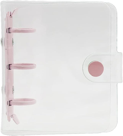 Super Mini Clear 3 Ring Binder Cover, Pink, Round Ring PVC Binders, Snap Closure