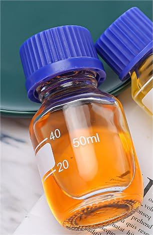 50ml Graduated Glass Round Media Storage Bottle with Blue GL45 Screw Cap, Lab Reagent Bottle