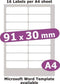 Minilabel 91X30mm , 80 Labels , Matt Paper , 5 A4 Sheets ,