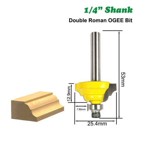1/4 Inch Set 1/2" 3Pcs Shank Forming Roundover Beading Router Bit Includes Beading Bit, Double Roman Ogee Bit, Roman