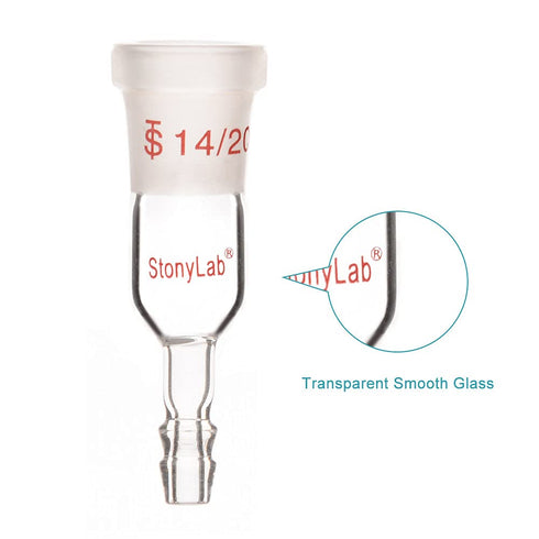 StonyLab Glass Straight Inlet Adapter with 14/20 Female Glass Joint and 8mm ID 12mm OD Hose Connection