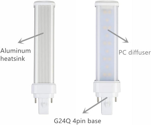 11W G24Q LED Bulb 4 Pin CFL Replacement G24Q PLC-26W 1100LM 120V 6000K LED Horizontal PL Bulb
