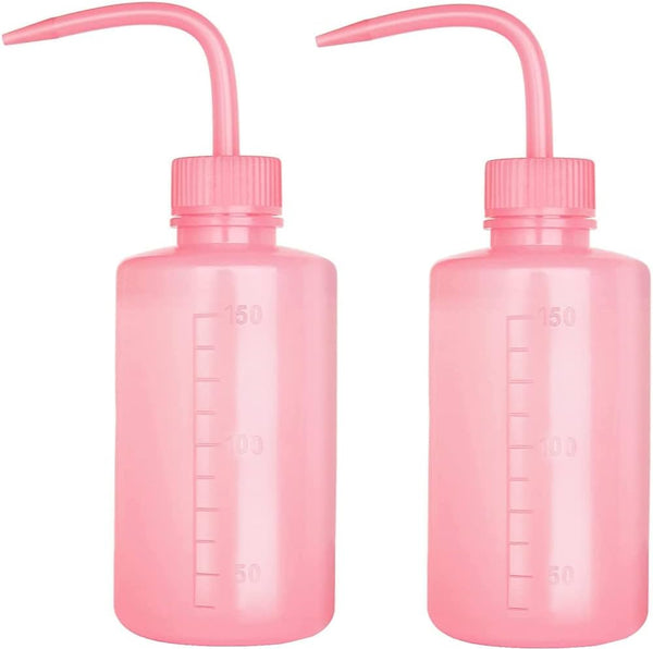 2pcs 150ml 5Oz Wash Bottle, Pink Narrow Mouth Squeeze Bottle for Medical Lab, No Spill Bend Mouth Watering Cans