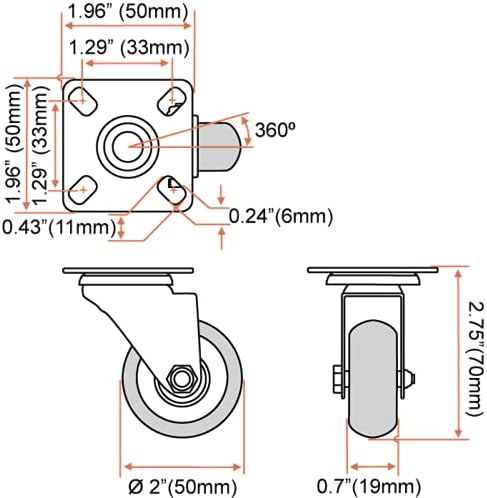 8 Pack Caster Wheels Swivel Plate Casters On Red Polyurethane Wheels (Combo)