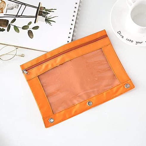 Binder Fabric Pencil Pouch 3-Ring Binder Pencil Case Bag with Zipper 4 Pack (Orange) by SdeFe