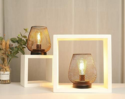 Set 2 JHY DESIGN of Metal Cage LED Lantern Battery Powered Cordless Accent Light with LED Great for Weddings Parties