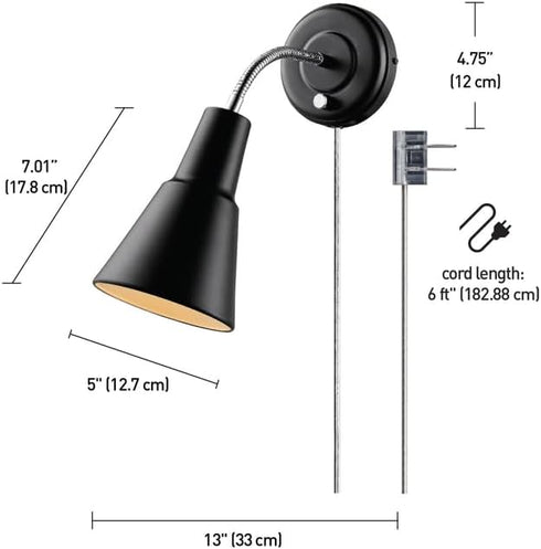 65312 Bulb Globe Electric Ramezay Gooseneck Sconce, Matte Black, Not Included