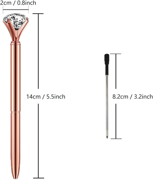 Diamond Pens, Fun Fancy Crystal Diamond Pen for Women, Bling Metal Pens, Black Ink, 12 Count (Mixed Colors)