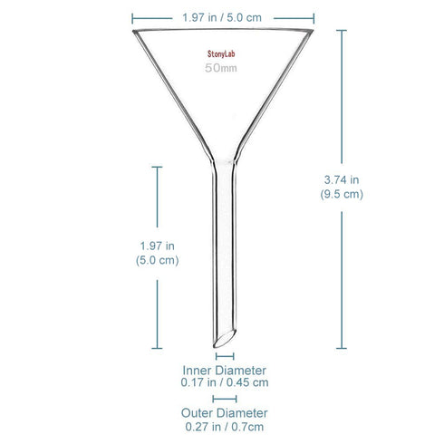 StonyLab 2-Pack Glass Heavy Wall Funnel, Borosilicate Glass Funnel, Short Stem 50mm Diameter