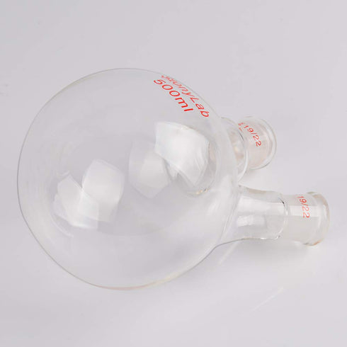 StonyLab Glass 500ml Heavy Wall Round Bottom Flask RBF, 19/22 Center and Side Standard Taper Outer Joint