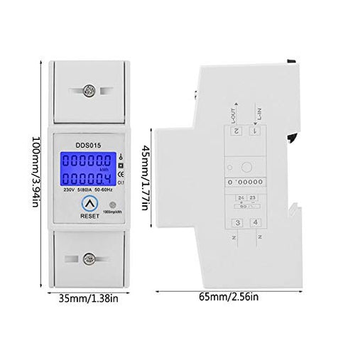 Single Phase Energy Meter 5-80A 230V 50Hz Electric KWh Meter LCD Energy Meter Watt Meter, DDS015 Single Phase Din Rail KWH Energy Meter