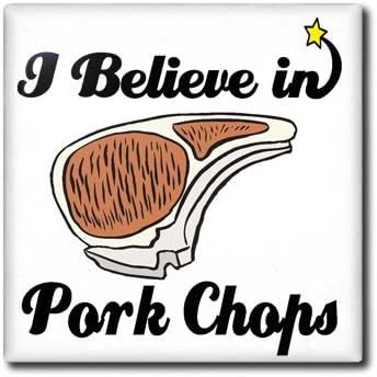 3dRose 4 Inch I Believe in Pork Chops Ceramic Tile