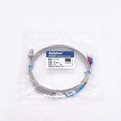 Twidec/2Pcs 1/4" Screw Probe Temperature Sensor K Type Thermocouple, 2 Meters Cable, Temperature Range: 0-600°C