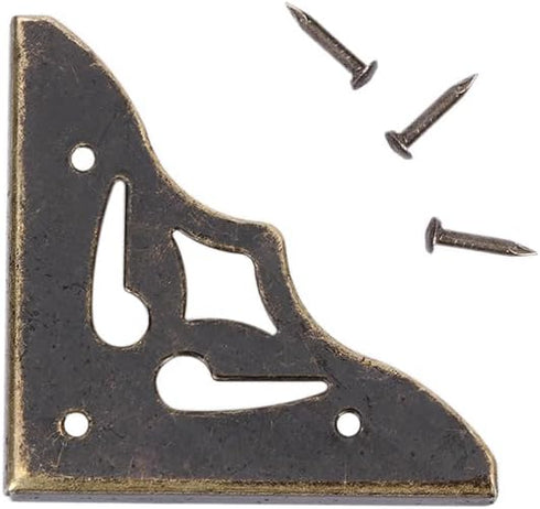 Pokinge 20Pcs Antique Corner Bracket Protectors Bronze Corner Decorative Bracket with Metal Nails DIY Craft for Jewelry