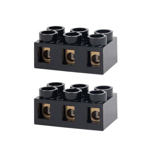 2pcs 500V 60A 3 Position Dual Row Screw Terminal Block, Black Electrical Barrier Terminal Strip for Power Distribution