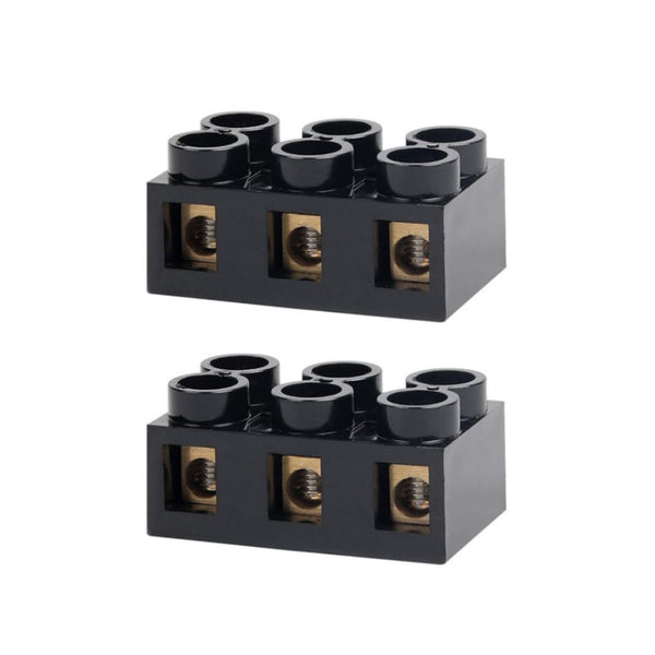 2pcs 500V 60A 3 Position Dual Row Screw Terminal Block, Black Electrical Barrier Terminal Strip for Power Distribution